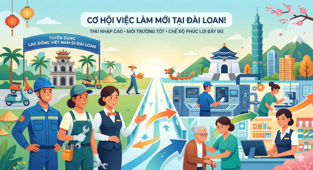 Tuyển dụng lao động đi làm việc có thời hạn tại Đài Loan (tháng 1/2026)